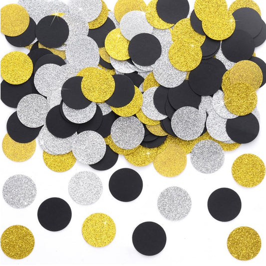 Gold Black and Silver Paper Confetti Table Decoration for Birthday Graduation Retirement New Year Theme Party,1.2 inch in Diameter,200 Counts - color: Gold,black,silver