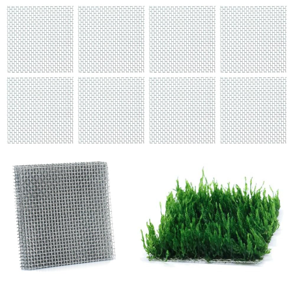 LINLAN 9 Pieces 3.1X3.1in (8X8cm) Aquarium Moss Mesh, 304 Stainless Steel Aquatic Moss Wall, Easy to Cut, for Fixing and Propagating Aquatic Mosses, DIY Aquarium Filtration, and Aquascaping - size: 9 PCS