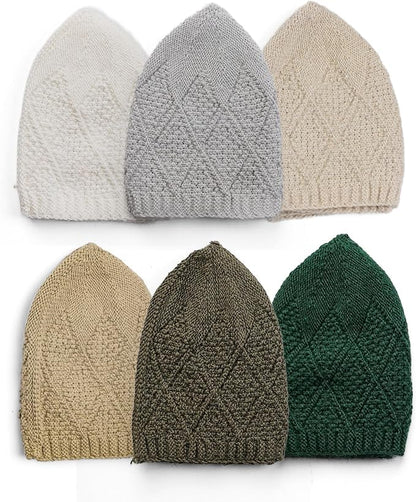 Muslim Kufi Hats for Men, Velvet Crochet Islamic Prayer Cap, Stretchable, Breathable Knit Skull Beanie,Standard Size - color: Oltu- Mix 2