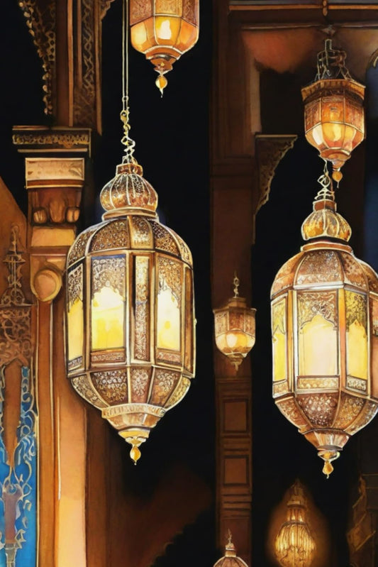 Islamic Notebook / Journal/ Diary/ Planner 120 Lined Pages 6x9inch ( Islamic Lanterns - FAWANIS 9 ): Gift for Muslims and Muslimas for Ramadan, Eid, Hadj and Umra