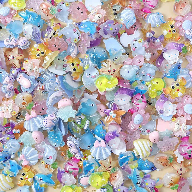100pcs Mini Glow in The Dark Ocean Animal Resin Mystery Bags Tiny Sea Series Animal Figurines Blind Bags for Garden Aquarium Micro Landscape, Decorations, DIY Phone Case, DIY Crafts
