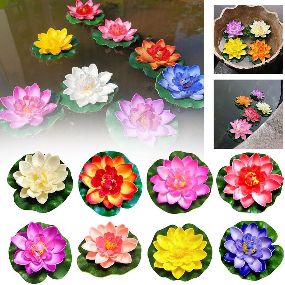 Jinshining 1pc Blue Artificial Floating Foam Lotus Flower with Water Lily Pad,Lifelike Pond Pool Lotus Ornaments,Realistic Ornament for Home Garden Pond Aquarium Decor,Artificial Plants and Flowers