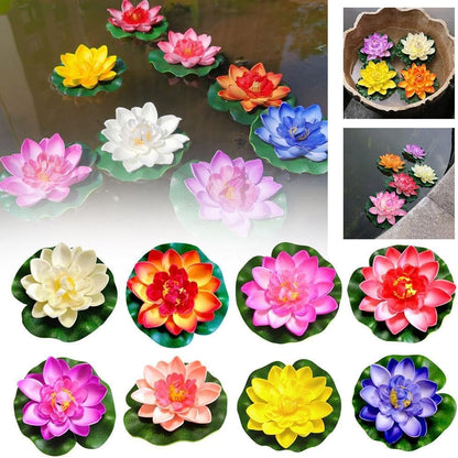 Jinshining 1pc Blue Artificial Floating Foam Lotus Flower with Water Lily Pad,Lifelike Pond Pool Lotus Ornaments,Realistic Ornament for Home Garden Pond Aquarium Decor,Artificial Plants and Flowers