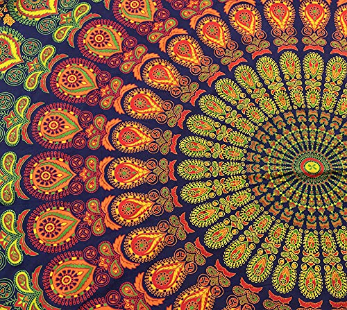 raajsee Yellow Mandala Round Beach Tapestry Hippie/Boho Beach Blanket/Indian Cotton Throw Bohemian Round Table Cloth/Aesthetic Tapestry/Yoga Mat Meditation Picnic Rugs 127 CM / 50 INCHE Circle - color: Yellow, size: 5 feet 10 inches (Round)