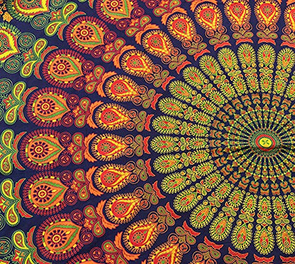 raajsee Yellow Mandala Round Beach Tapestry Hippie/Boho Beach Blanket/Indian Cotton Throw Bohemian Round Table Cloth/Aesthetic Tapestry/Yoga Mat Meditation Picnic Rugs 127 CM / 50 INCHE Circle - color: Yellow, size: 5 feet 10 inches (Round)