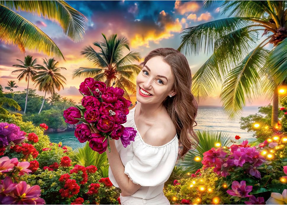 Beach Ocean Backdrop,Summer Hawaiian Beach Photography Backdrop,Palm Tree Sea Luau Aloha Party Banner for Photoshoot Backdrop 7x5ft - size: 7x5ft