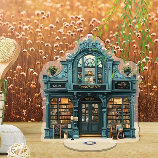 YLUYINOM 2D Flat Acrylic Display Plaque, Charming Bookstore Decor with Ornate Wooden Details and Inviting Book Displays for Relaxation. Rotatable, with Base - color: Picture 1