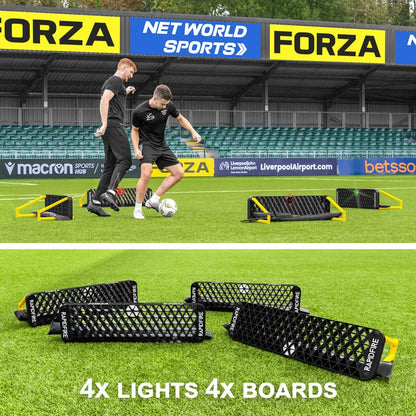 FORZA METIS x RapidFire Interactive Wave Rebound Boards | Reaction Soccer Training Equipment with App-Enabled Lights - Improve Speed, Agility, and Ball Control - size: XL (46In x 12.5In), style: 4x Lights & 4x Boards