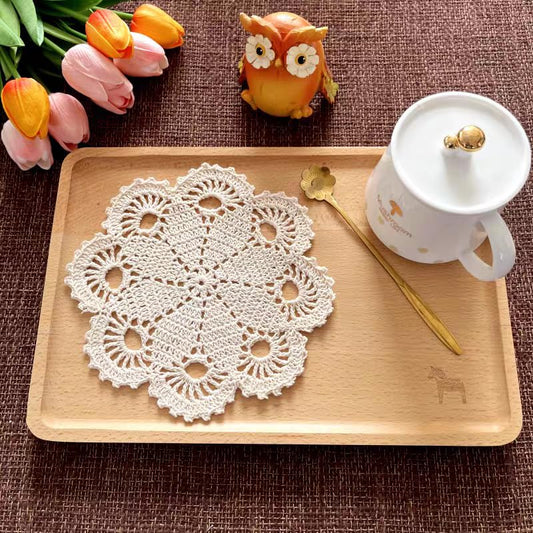Pure Handmade Crochet Cotton Lace Hollow Out Woven Round Placemat Decorative Mat Tablecloth New (4, 16cm) - size: 16cm