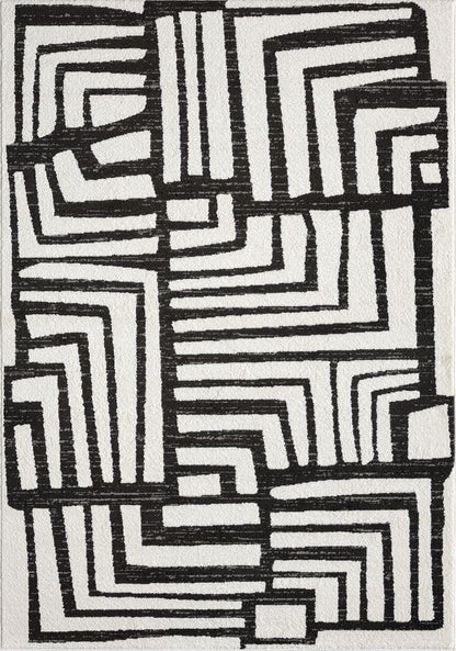 Abani Nomad Cream & Grey Area Rug 2' x 3' for Living Room, Bedroom - Geometric Box Design - Durable & Easy to Clean - size: 2x3