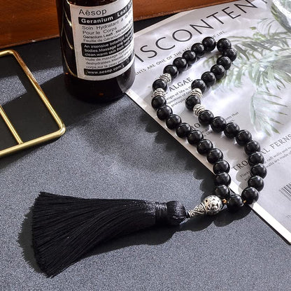 Tasbih Prayer Beads Allah & Muhammad Islamic Prayer Rosary Muslim Islam Misbaha Tasbeeh Sibha 99 Prayer Beads Necklace 33 Prayer Beads Bracelet - color: 10mm Black Onyx