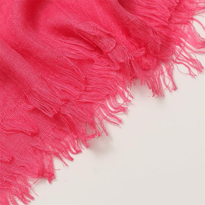Solid color cotton and linen scarf, wrinkled all season versatile long sunscreen fashionable shawl - color: Deep Plum Red