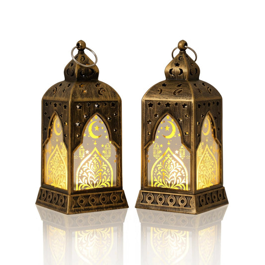 ABTOLS Ramadan Decor Lantern Lights Mini Bronze Eid Mubarak Candle Lantern for Indoor Outdoor Table Decorations Castle Moon Ramadan Islamic Muslim Hanging Lanterns for Home Tabletop Decor : Home & Kitchen