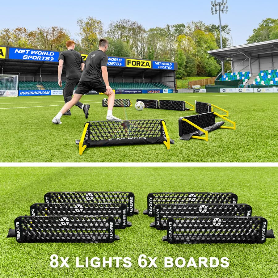 FORZA METIS x RapidFire Interactive Wave Rebound Boards | Reaction Soccer Training Equipment with App-Enabled Lights - Improve Speed, Agility, and Ball Control - size: XL (46In x 12.5In), style: 8x Lights & 6x Boards
