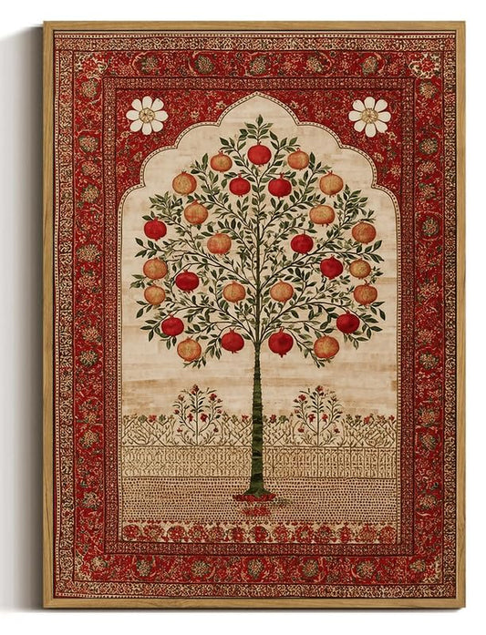 XJYISUO Vintage Framed Wall Art Persian Canvas Art Omegranate Tree Pictures Wall Decor Islamic Paintings Classic Artwork For Living Room Bedroom - color: Floral-4, size: 10"L x 8"W