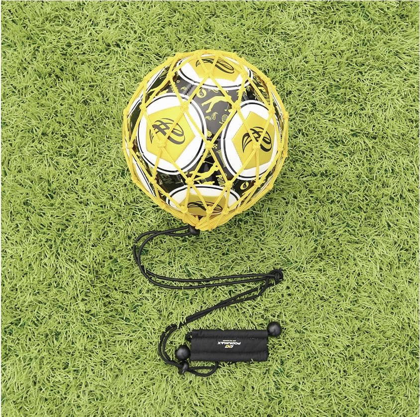 PodiuMax Handle Solo Soccer Kick Trainer with New Ball Locked Net Design, Soccer Ball Bungee Elastic Training Juggling Net (Fits Ball Size 3, 4, 5) - color: Red