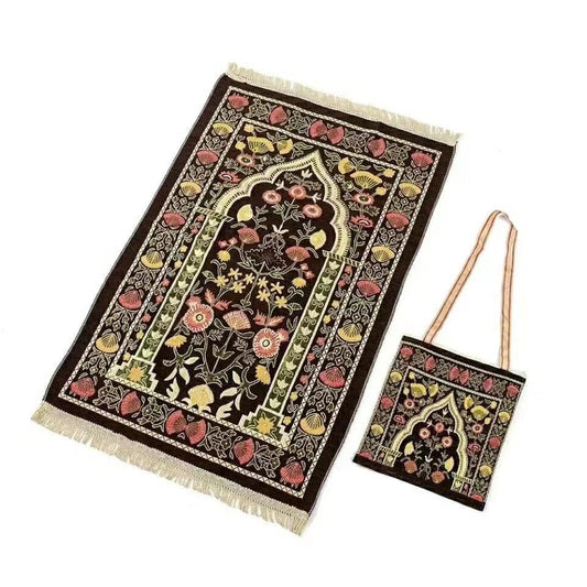 Prayer Mat, Prayer Mat Islam, Prayer-Rug Islamic, Muslim Prayer-Rug, with Elegant Design Bags, Soft Carpet, for Ramadan Islamic Muslim, Great Gift for Family, Friends (Brown)