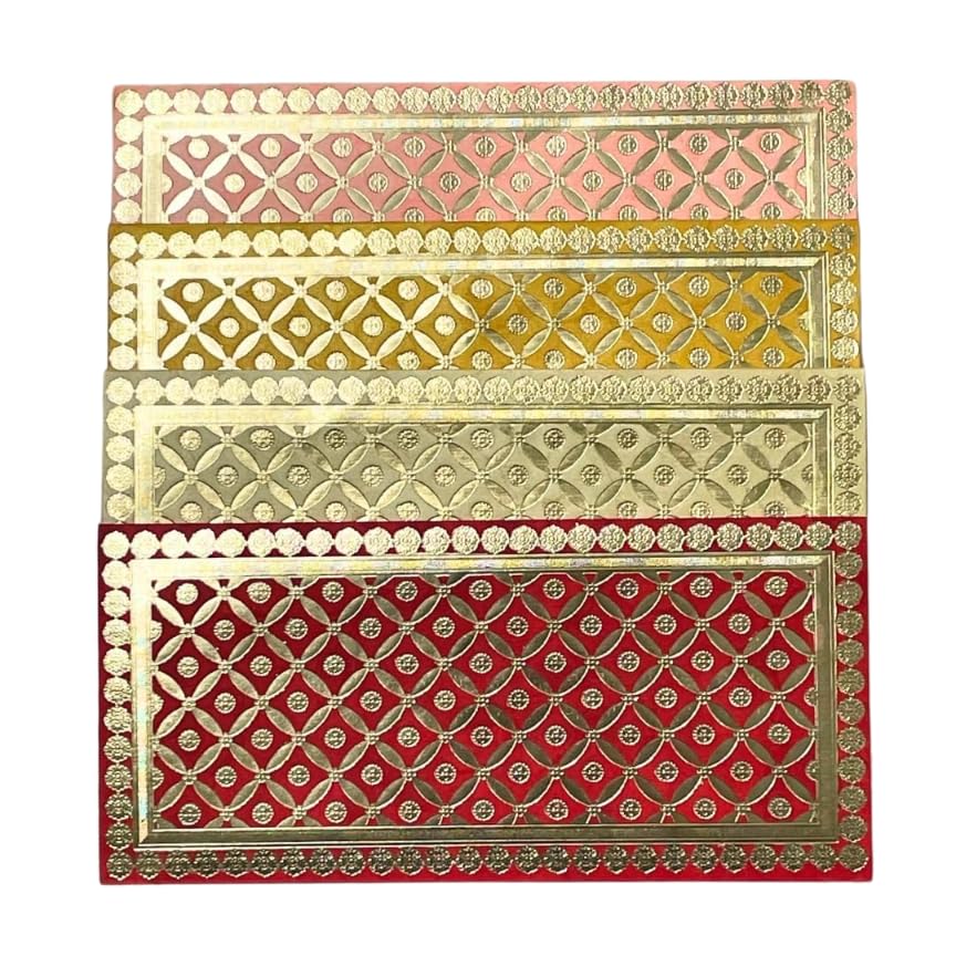 Metallic Paper Shagun Envelopes for Gifting Cash Sagan Lifafa Wedding, 19 X 9 cm, Multicolored 4 (pack of 4) - Royal Mosiac Design