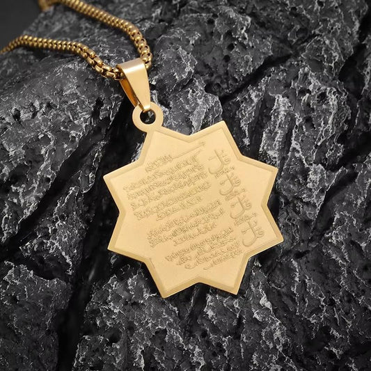 Vintage Stainless Steel Arabic Seven Pointed Star Rune Pendant Necklace Women's Fashion Lucky Amulet Jewelry Gift - color: golden