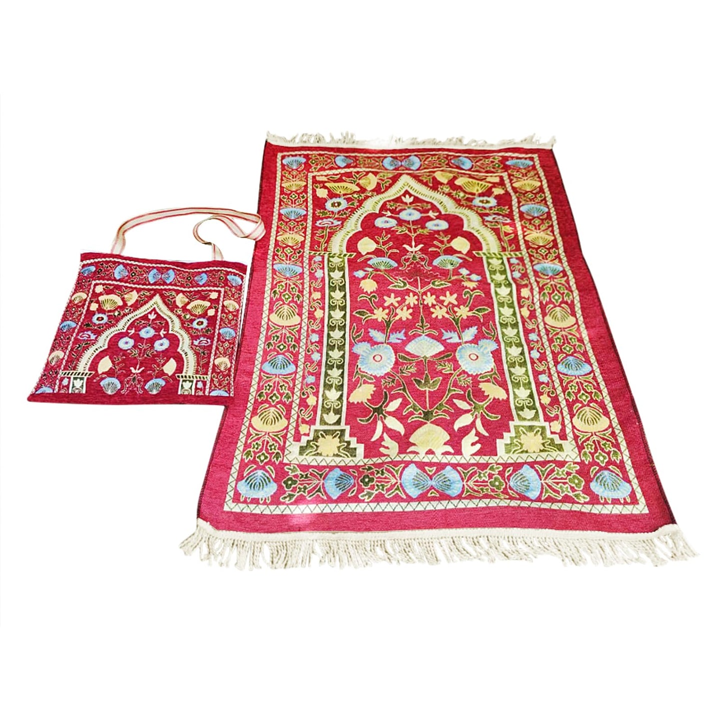 Muslim Prayer Rug Islamic Mat for Muslim Prayers Great Ramadan Gift for Muslim Men Women Portable Prayer Mat Rug Turkish Pocket Praying Rug Thick Large Padded Sajadah Muslim Prayer Rug Velvet Carpet - color: Red