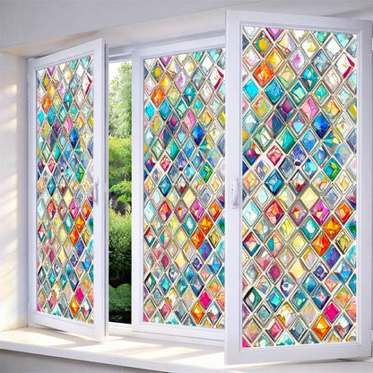 Window Privacy Film Vibrant Diamond Stained Glass Window Film Decorative - color: Mini Diamond Mosaic