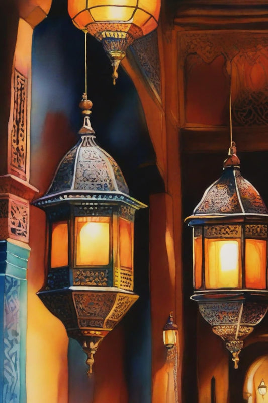 Islamic Notebook / Journal/ Diary/ Planner 120 Lined Pages 6x9inch ( Islamic Lanterns - FAWANIS 8 ): Gift for Muslims and Muslimas for Ramadan, Eid, Hadj and Umra