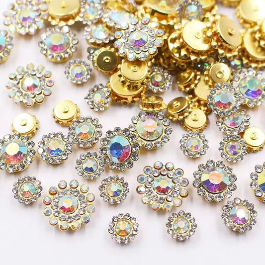 100pcs Crystal AB Gems Sew on Rhinestones with Gold Claw Mixed 8mm 10mm 12mm 14mm Flower Claw Rhinestones for Jewelry Crafts, Clothes, Shoes, Costume, Garment Accessories (02 Crystal AB) - color: 02 Crystal AB