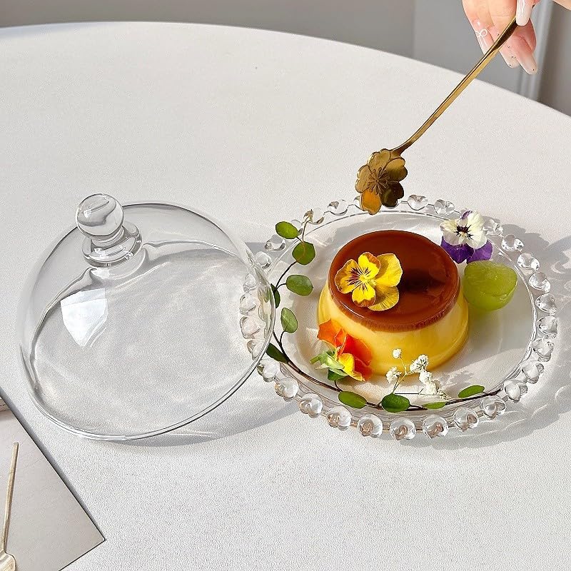 5.5 inch Glass Cake Stand with Dome,Small Cake Stand Dessert Serving Tray | Glass Cake Dome with Base Serving Dishes and Cloche Cover,Cake Holder Server for Cheese, Candy, Christmas,Birthday,Party - color: 02