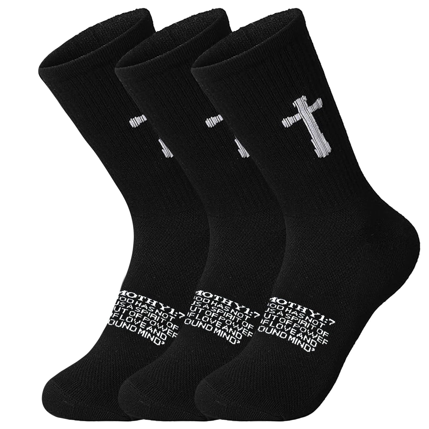 3 Pairs Christian socks Prayer socks Birthday Gifts for Dad,Men Husband Grandp Fathers Day Christmas - color: 2 Timothy 1:7 - Black