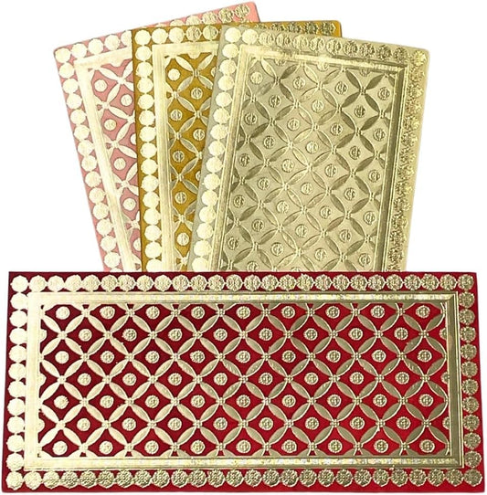 Metallic Paper Shagun Envelopes for Gifting Cash Sagan Lifafa Wedding, 19 X 9 cm, Multicolored 4 (pack of 4) - Royal Mosiac Design