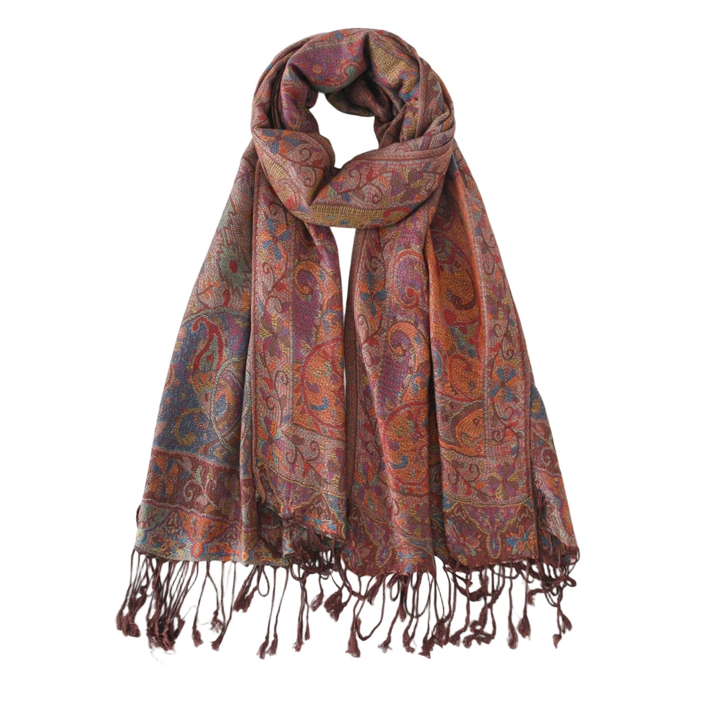 Paisley Pashmina Rave Shawl Scarf-Women's Reversible Ethnic Jacquard Pashmina Wraps for Travel - color: A#. Black Green Plum