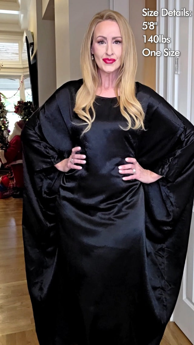 Bsubseach Women Plus Size Kaftan Dresses Moo Moos for Women Swimsuit Cover Up Swimwear Batwing Satin Caftan Beach Dress - color: Black
