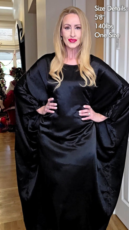 Bsubseach Women Plus Size Kaftan Dresses Moo Moos for Women Swimsuit Cover Up Swimwear Batwing Satin Caftan Beach Dress - color: Black