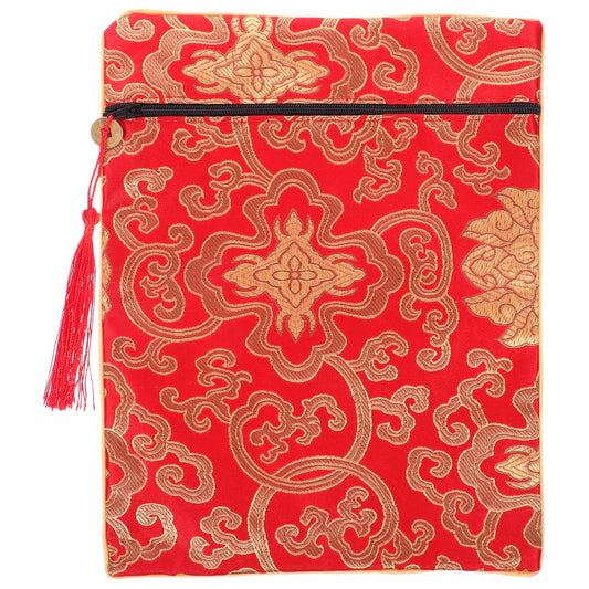 PACKOVE Buddhist Scriptures Storage Bag Handle Men Bible Bag Book Pouch Silk Cloth Material Quran Cover Case - color: Red