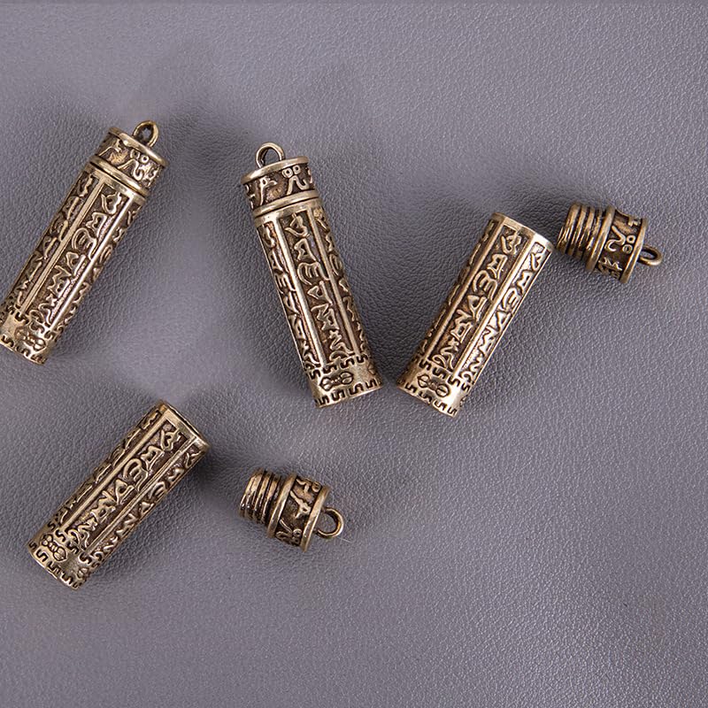 Mantra Prayer Cylinder Pendant Brass Hollow Screw Top Engraved Scripture Amulet Keychain Portable For Daily Carry Travel Home