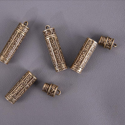 Mantra Prayer Cylinder Pendant Brass Hollow Screw Top Engraved Scripture Amulet Keychain Portable For Daily Carry Travel Home