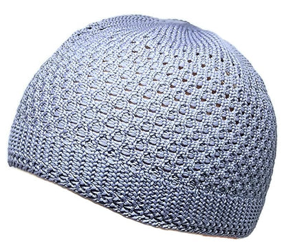 Set 2 Pieces Muslim Skull Cap Beanie AMN-341 Islam Prayer Crochet Takke Kufi Hat Eid Ramadan Gift - color: Sky Blue & Light Grey, size: Large