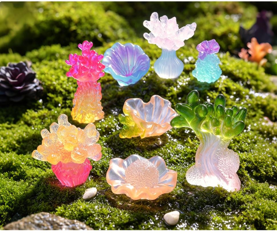 13Pcs Glow in The Dark Mini Ocean Creatures Decor Luminous Resin Sea Animal Figurines Tiny DIY Ornaments for Fairy Garden Aquarium Fish Tank Decor