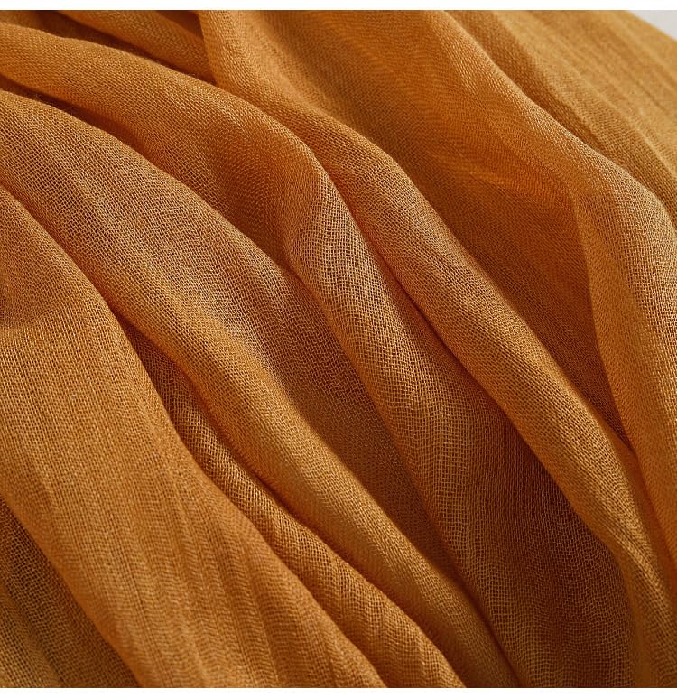 Solid color cotton and linen scarf, wrinkled all season versatile long sunscreen fashionable shawl - color: Camel Color