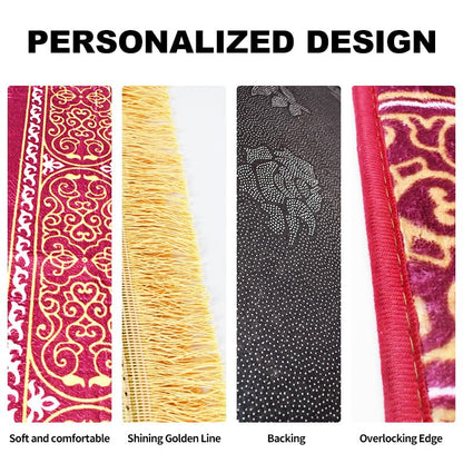 Premium Comfortable Muslim Prayer Rug - Soft Velvet with Traditional Kaaba Cover Design Theme, Thick Padding for Comfort, Extra Wide Layout, Non-Crumbling & Non-Slip Base (Burgundy). - color: Burgundy