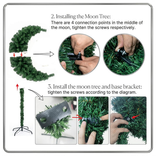 Tuanse 6 ft Lighted Eid Ramadan Moon Crescent Artificial Tree with Star String LED Outdoor Decoration Muslim Islamic Crescent Artificial for Eid Ramadan Party Decoration Garden Home Decor - size: 6ft