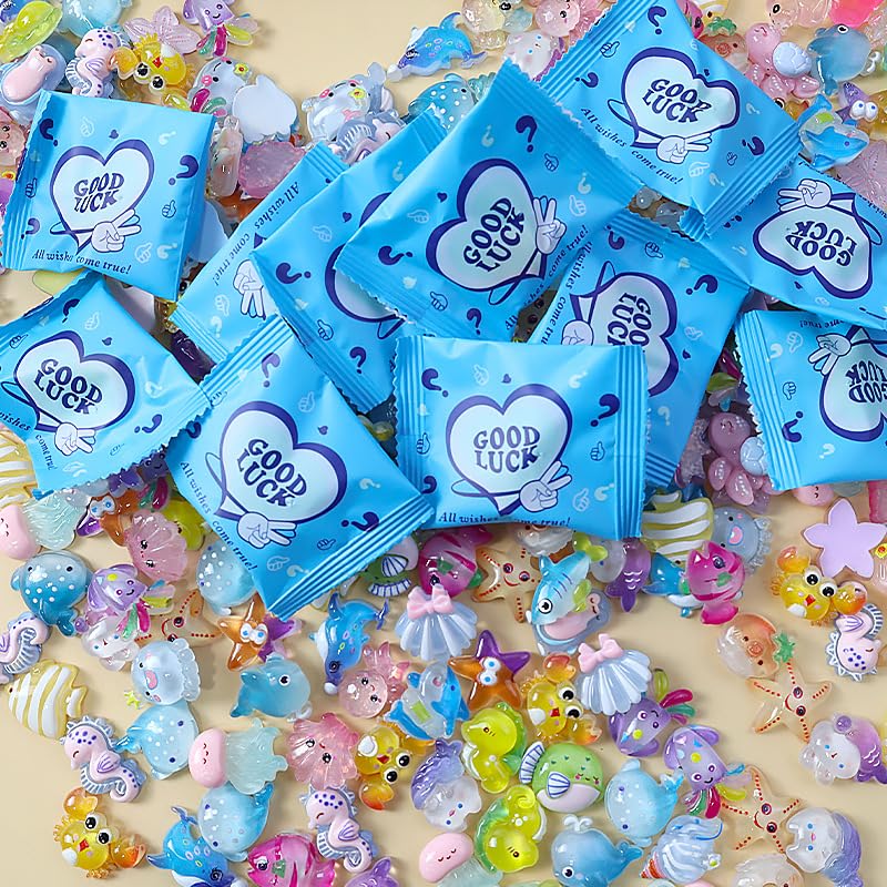 100pcs Mini Glow in The Dark Ocean Animal Resin Mystery Bags Tiny Sea Series Animal Figurines Blind Bags for Garden Aquarium Micro Landscape, Decorations, DIY Phone Case, DIY Crafts