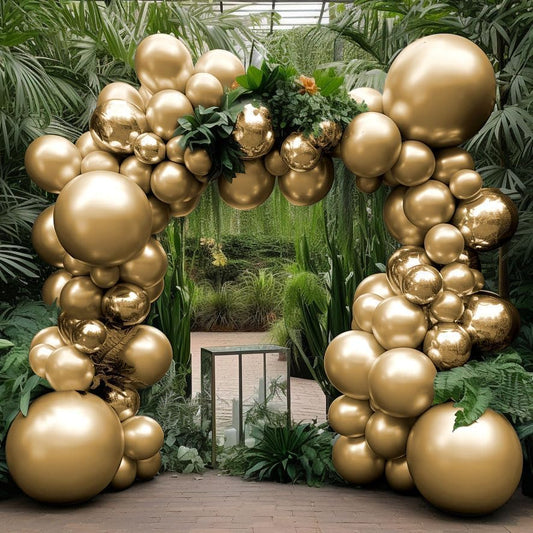 Gold Balloons Different Size 18 12 10 5in Chrome Metallic Gold Balloon Garland Arch Kit Glue Point Curlling Ribbon Strip Tying Tool For Birthday Baby Shower Wedding Graduation Party Decoration - color: Metallic Gold