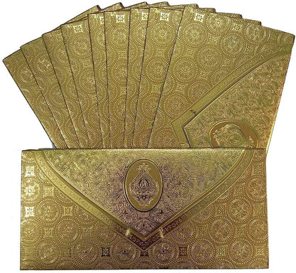 Shagun Envelopes Money Cash Gift 3 Fold Gold Design Envelope (10 piece) for Indian Wedding / Diwali / Birthday / Anniversary