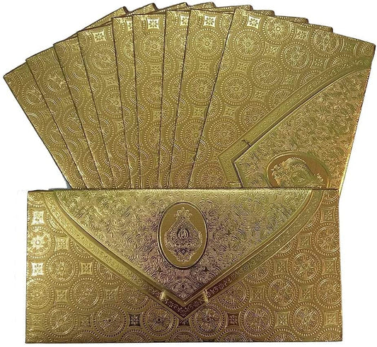 Shagun Envelopes Money Cash Gift 3 Fold Gold Design Envelope (10 piece) for Indian Wedding / Diwali / Birthday / Anniversary