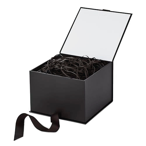 Hallmark Medium Gift Box with Lid and Shredded Paper Fill (Black 7 inch Box) for Weddings, Graduations, Birthdays, Father's Day, Groomsmen Gifts, All Occasion - color: Black, size: Pack of 1