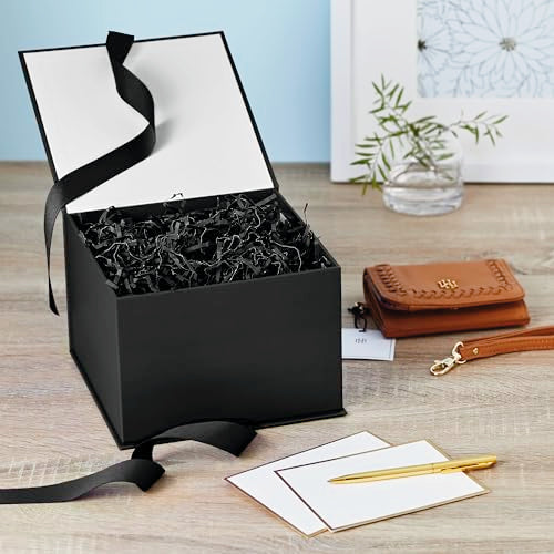 Hallmark Medium Gift Box with Lid and Shredded Paper Fill (Black 7 inch Box) for Weddings, Graduations, Birthdays, Father's Day, Groomsmen Gifts, All Occasion - color: Black, size: Pack of 1