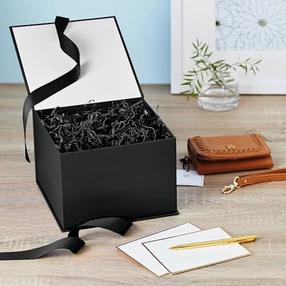 Hallmark Medium Gift Box with Lid and Shredded Paper Fill (Black 7 inch Box) for Weddings, Graduations, Birthdays, Father's Day, Groomsmen Gifts, All Occasion - color: Black, size: Pack of 1